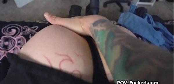  POV drilling tattooed booty from behind on sex tape